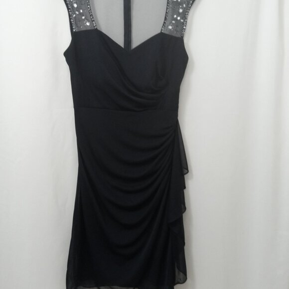 Vintage Stenay Size 8 Black Sleeveless Dress Sheer Neckline Embellished Shoulder - Picture 10 of 16